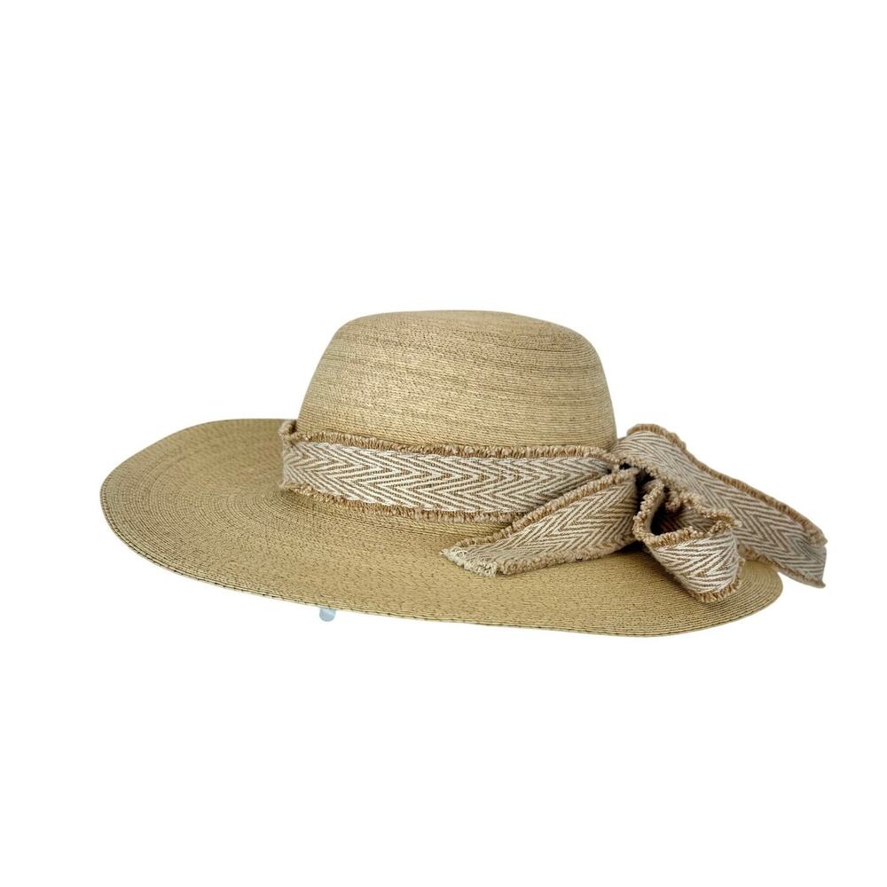 Helen Kaminski Raffia Woven Hat Structured Wide Brim Tan OS